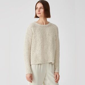 Eileen Fisher Wool Blend Knit Fur Box Top Sweater Sherpa Crewneck Size Small